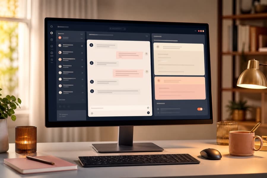 Customer support workspace with conversation and knowledge interfaces