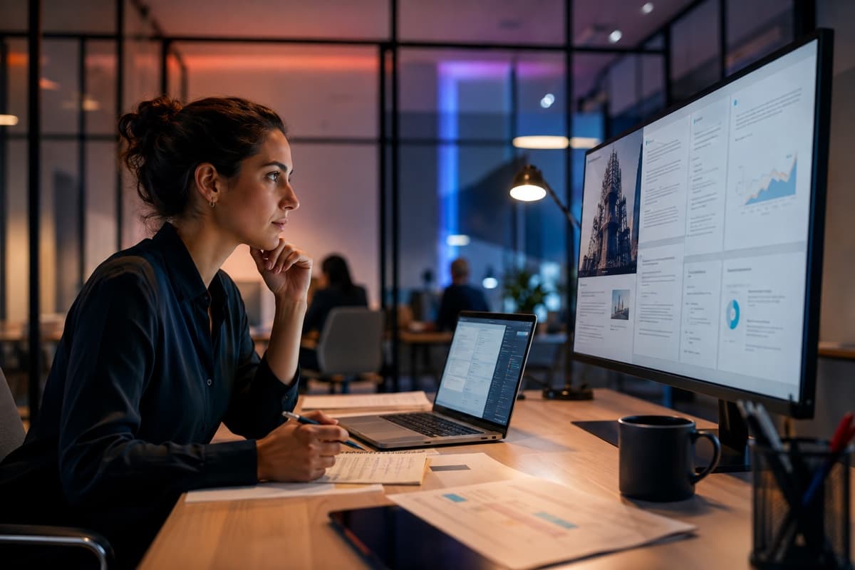 Sales researcher preparing a prospect account brief using trusted business information