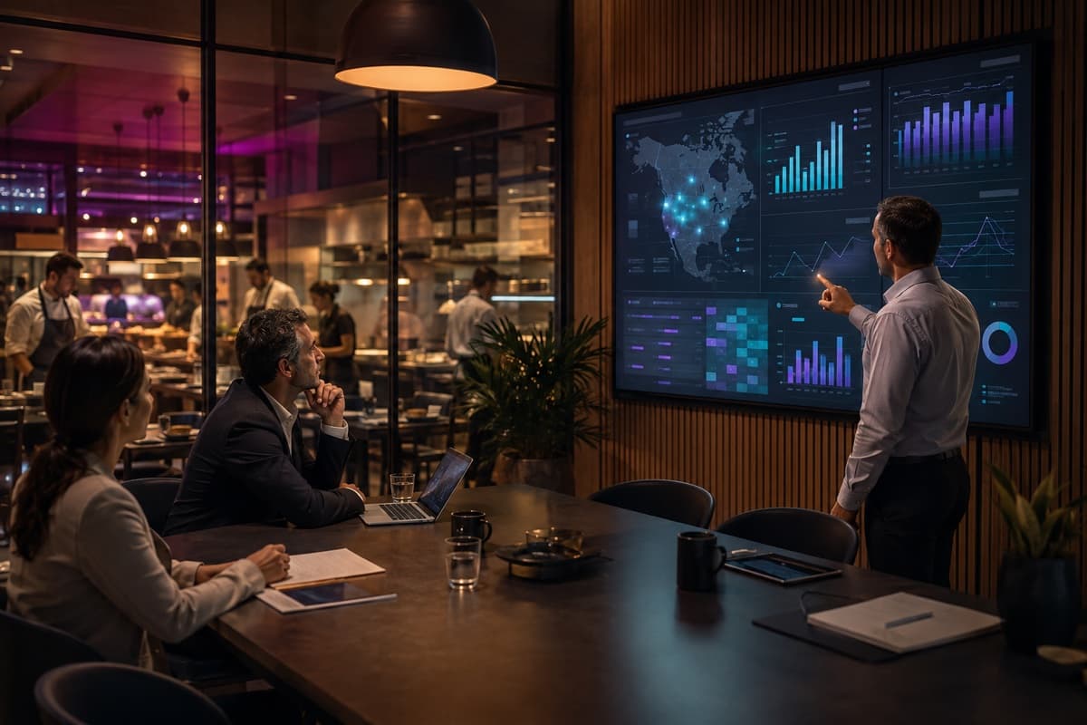 Restaurant group leaders reviewing operational patterns across multiple locations